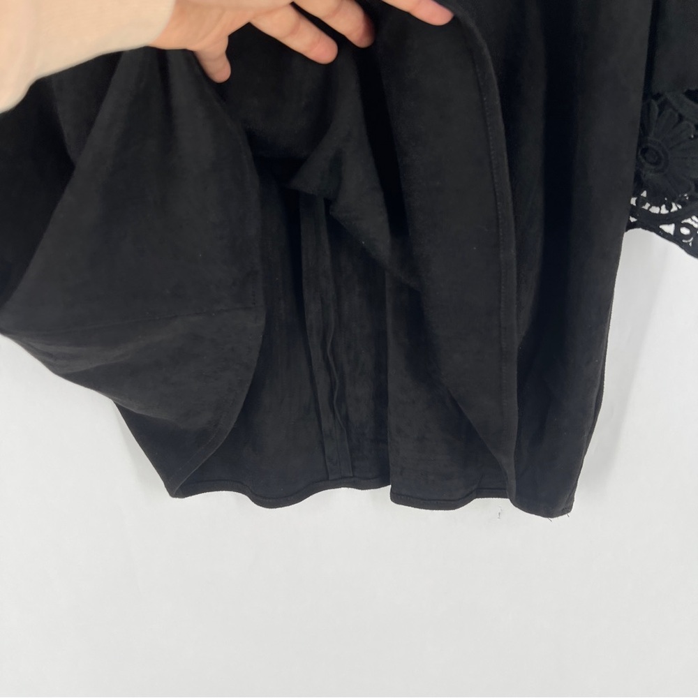 JODIFL Black Faux Suede Crisscross V-Neck Lace‎ Trim Flare Sleeve Dress M - Picture 7 of 12